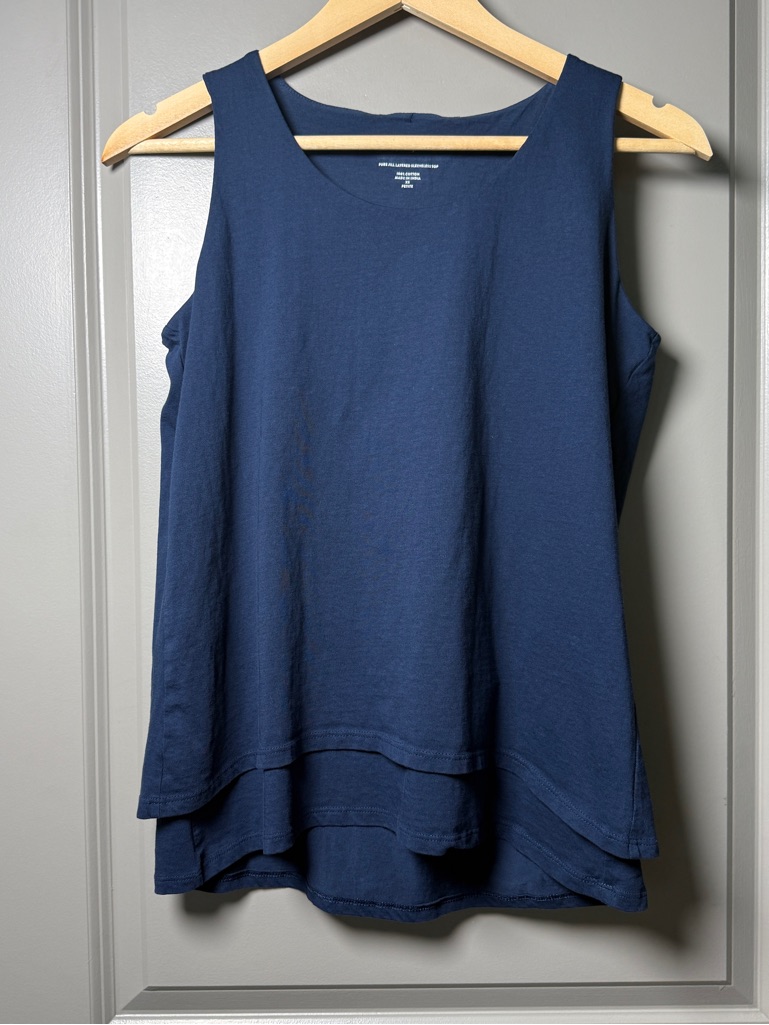 J. Jill Pure Jill Layered Sleeveless Cotton Tank Top Navy Xs Petite